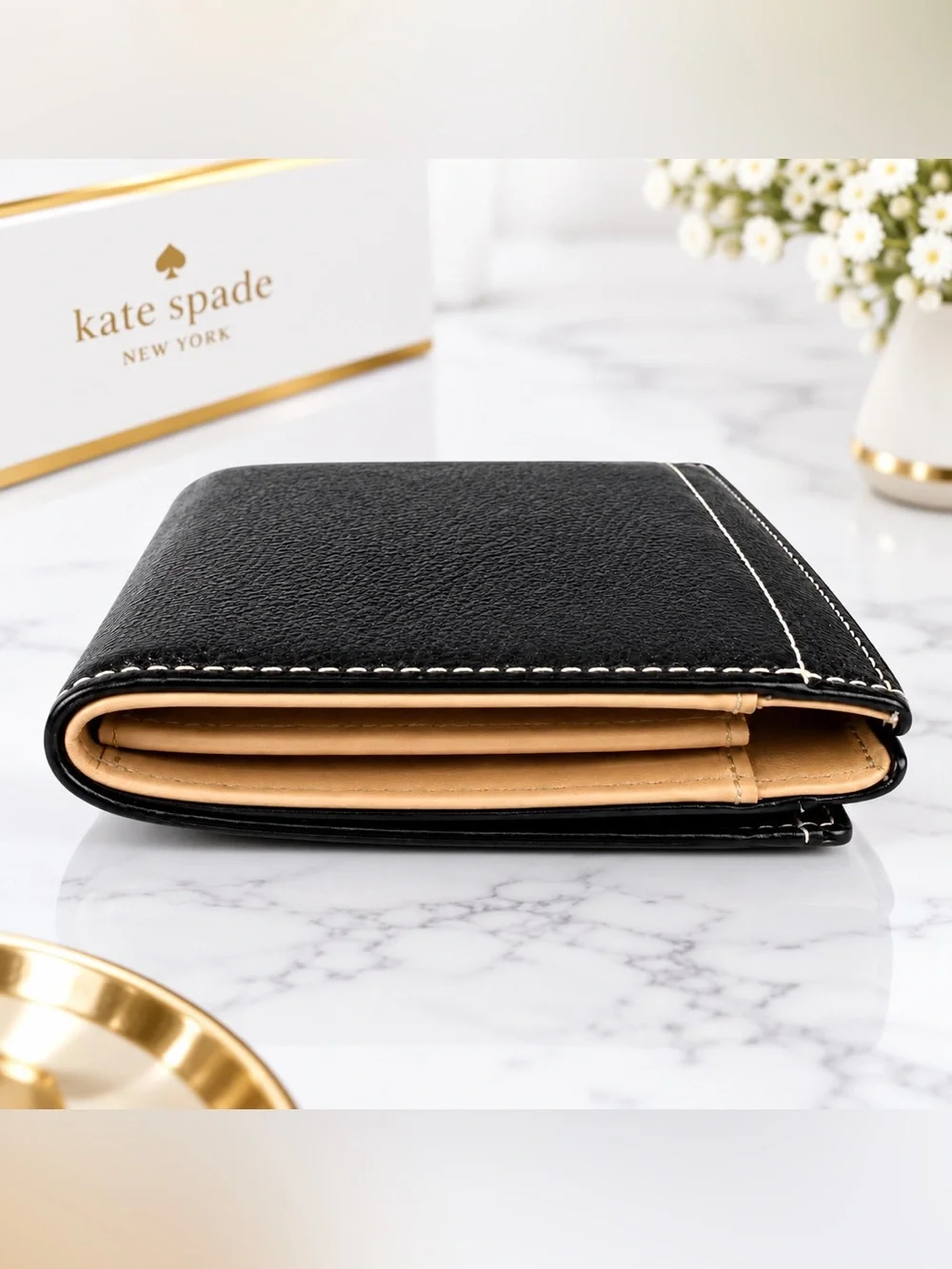Kate Spade New York Black Pebble Grade Leather Wristlet Zippy Wallet